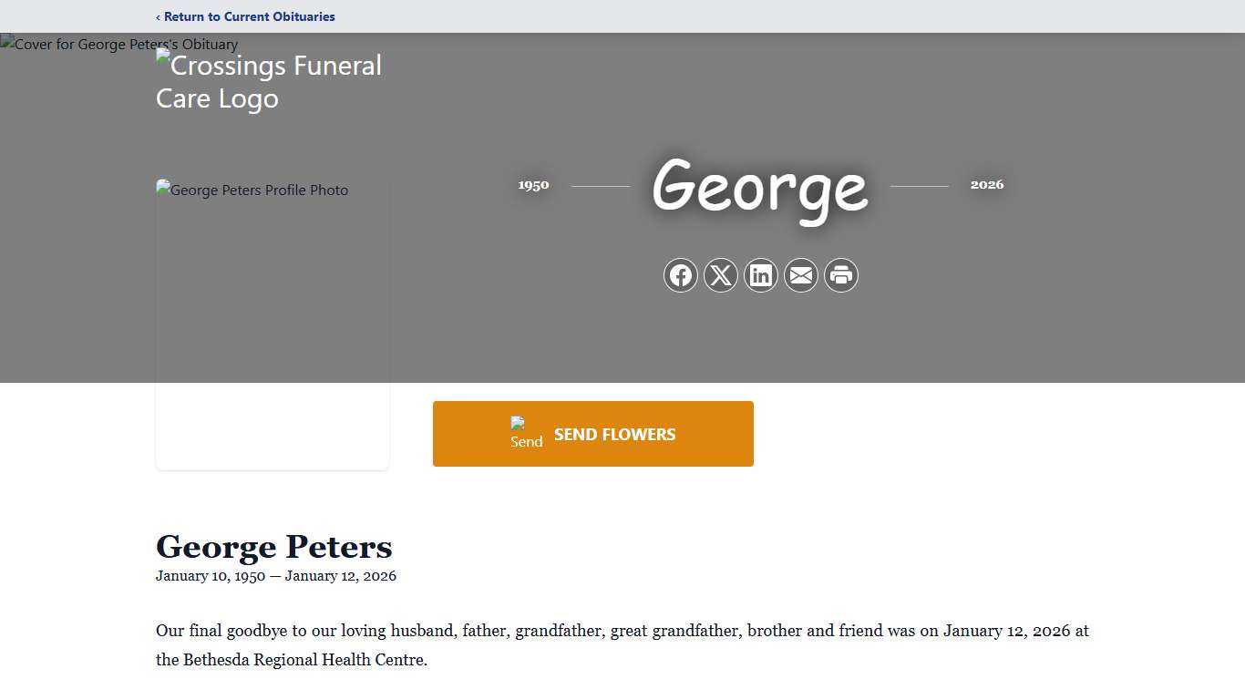 George Peters Obituary January 12, 2026 - Crossings Funeral Care